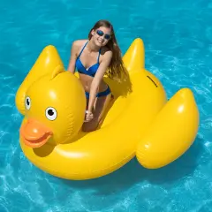 Swimline Inflatable Giant Ride-On Lucky Ducky Swimming Pool Float- 76" Yellow