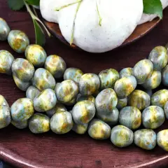 *15* 12x9mm Blended Turquoise Beige Picasso Oval Nugget Beads