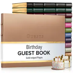 Gallery Leather Birthday Guest Book for Party Celebrations - Hardcover, Bound Leather Sign in Guest Book with 192 Lined Pages for Messages & Photos - 7" x 9" Freeport Rose Gold