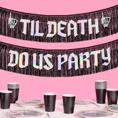 Til Death Do Us Party Fringe Banner - Black + Iridescent, 5 Ft