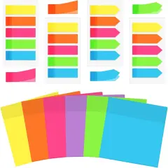 Transparent Sticky Notes (300 Sheets) with 400 Color Index Tabs - Waterproof Memo Pads for Office & School