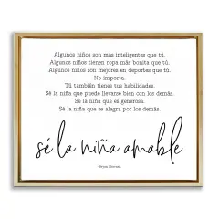 Stupell Industries Se la Ni&ntilde;a Amable Framed Floater Canvas Wall Art Gold Floater Frame