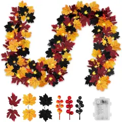 Fall Garland String Lights with Timer - 50 LED 16.4Ft (Black)