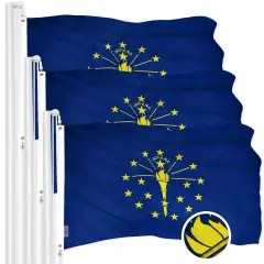 G128 3 Pack: Indiana IN State Flag | 2x3 Ft | ToughWeave Series Embroidered 300D Polyester | Embroidered Design, Indoor/Outdoor, Brass Grommets