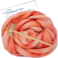 LEARN TO SPIN - Beginner's Spinning Kit with Hand Dyed BFL Roving, Drop Spindle & Printed Instructions w/ Video. Many Colors. Salmon