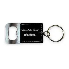 Keychain - Bottle Opener - Worlds best mom - Leather Black/Silver