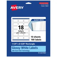 Avery Glossy White Rectangle Labels with Sure Feed, 1-1/4" x 2-3/8"