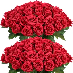 60 Pcs Artificial Rose Flower Realistic Faux Silk Roses Stem Fake Roses Bouquet for Flower Arrangement