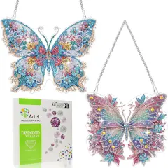 2 Pcs Diamond Art Paintings Butterfly, Diamond Art Kits for Adults, DIY Crystal Gem Craft Painting Kit, Special Shape Diamond Art Suncatcher Hanging Ornament for Home and Garden Decor