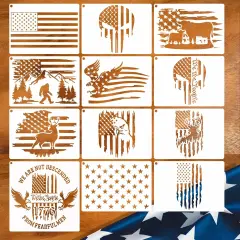 12pcs American Flag and Star Stencils