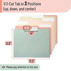 File Folders, 18 Pack, Vintage Colors, 1/3-Cut Tab, File Folders Letter Size, Colored File Folders, Office File Folder, Colored Folders, Office Supplies File Folders, File Folders with Tabs