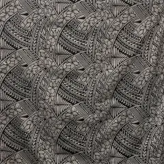 1 Yard Hibiscus Traditional Polynesian Tattoo Poly Cotton Fabric Tropical Print 45 Inch Width Black