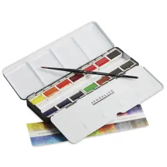 Sennelier French Artists' Watercolors - Set of 14, Metal Case, Half Pans