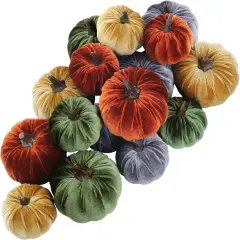 16 Pcs Assorted Small Faux Rustic Harvest Velvet Pumpkins