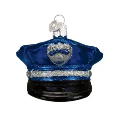 Old World Christmas 2.5 Inch Police Officers Cap Christmas Tree Ornament , Security Safety Blue