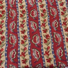 Red Leaves and Flowers Cotton Fabric by the yard