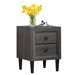 Costway Nightstand W/2 Drawers Multipurpose Retro Grey Bedside Table Fully Assembled