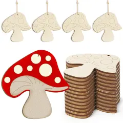 Wooden Spring Ornaments to Paint Mushroom Decoration Cutouts Unfinished 24PCS 3.5 x 3 inches, DIY Blank Unfinished Mushroom Wood Discs Ornament for Home Crafts Hanging Decoration