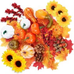 96Pcs Halloween Artificial Pumpkin and Gourd Maple Leaf Sunflower