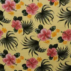 1 Yard Hibiscus Plumerias Palm Elephant Ear Cotton leaves Fabric Fabric, 36in L x 56in W Upholstery Fabrication Summer Daffo