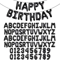[85 PCS] 16" Black Letter Number Balloons