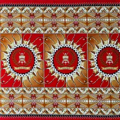 1 Yard Tongan Seal Double Border 100% Cotton Light Barkcloth Fabric 36in L x 44in W Red