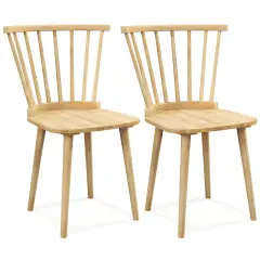 Costway 2PCS Rubber Wood Windsor Dining Chairswith Spindle Back for Living Room Black/Natural