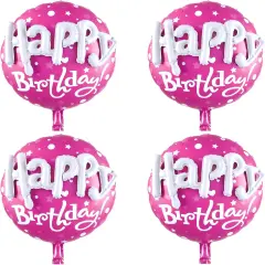 Pink Round Happy Birthday Balloons - 31 Inch Mylar Balloons