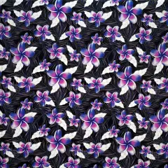 1 Yard Plumeria & Tropical Leaves Print Rayon Poplin Fabric 36in L x 45in W Blue/Pink