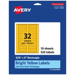 Avery Bright Yellow Paper Labels, 5/8" x 3" Rectangle
