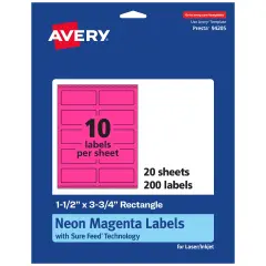 Avery Neon Magenta Paper Labels, 1.5" x 3.75" Rectangle