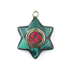 The Bead Chest Nepali Star of David Pendant: Authentic Ethnic Judaica Brass Charm Inlaid with Stone for DIY Necklace and Jewelry (Turquoise & Red)