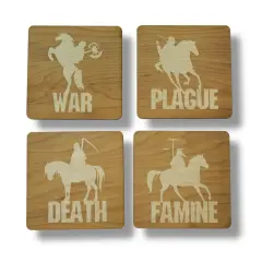 4 Horsemen Wood Coaster Set of four 4x4in Raw Wood