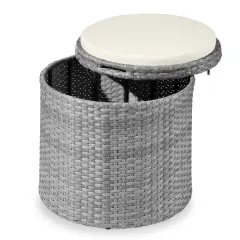 Best Choice Products Round Wicker Ottoman, Multipurpose Furniture w/ Removable Cushion, Steel Frame Gray/Cream