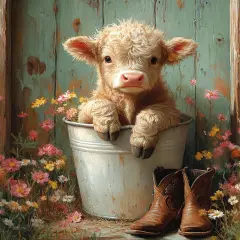 DIY Cute Cow Paint by Numbers Kit for Adults Beginners,Simple Highland Cow Paint by Number Kits on Canvas,Flowers Digital Oil Painting Kits for Home Wall Decor 16X20 Inch.