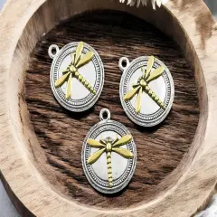 *10* 25x22mm Antique Gold/Silver Dragonfly Coin Charms
