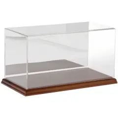 Plymor Clear Acrylic Display Case with Hardwood Base, 12" W x 6" D x 6" H Hardwood (Mirrored)