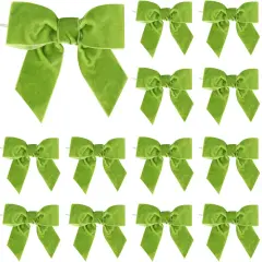 Apple Green Velvet Bows 4.5" Green Velvet Easter Bows Premade Bows Green Twist Tie Bows for Wreaths, Gift Basket, Spring Holiday Decor, Gift Wrapping, Swag, Wedding Decor - 12 PCs