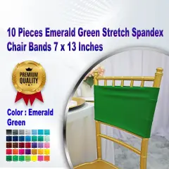 10 Pieces Emerald Green Stretch Spandex Chair Bands 7 x 13 Inches