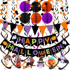 Happy Halloween Banner Paper Triangle Flag Bunting Circle Confetti Dots