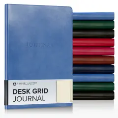Gallery Leather Grid Journal - Crafted in Maine, USA - Elegant Leather Writing Notebook with 192 Lined Pages - A Timeless Space for Your Thoughts - 8x5.5, Desk Grid Acadia Hydrangea