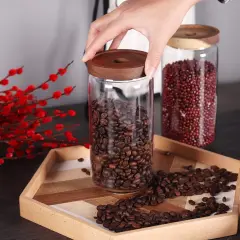 Home Borosilicate Glass Kitchen jars/Canisters with Acacia Wood Airtight Lid Set-2 Pack 30Oz/900ml,Minimalist Preprinted Farmhouse Style. White Matte Sticker Black Text.