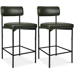 Best Choice Products Set of 2 Faux Leather Counter Stools for Kitchen Island and Dining w/ Metal Frame Moss Green