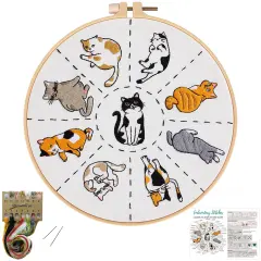 Louise Maelys Cats Embroidery Kits for Beginners with Cute Animals Pattern,Adults Starter Cross Stitch Kit DIY Needlepoint