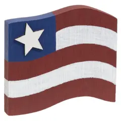 Primitive Wooden American Flag Sitter Red, White & Blue Patriotic D&eacute;cor with Wavy Silhouette & White Star Cutout