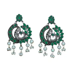 Indian Oxidized Jhumka Earrings for Women - Indian Peacock Earrings Ethnic Chandbali Jhumki Oxidized Beaded Bollywood Style Dangle Earring Jewelry for Bride | Birthday Gift for Her Green