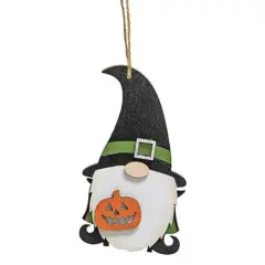 Wooden Witch-Shaped Ornament with Pumpkin Accent and Jute Rope for Halloween Party Decoration