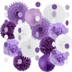 Purple White Lavender Party Decorations Paper Fans Paper Pom Pom Flowers Lanterns Baby Bridal Shower Wedding Bachelorette Graduation