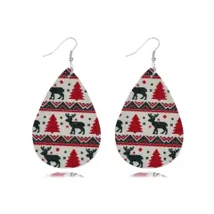 Chic Christmas Tree Elk Teardrop Leather Drop Earrings