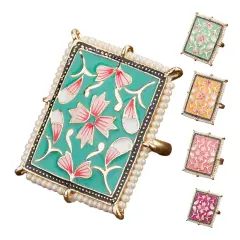 Classic Ring Meenakari Work Designer Adjustable Pearl Finger Ring for Women Minakari Ring with Gold Plating Statement Ring Boho Open Wrap Indian Bollywood Jewelry for Wedding Party Turqoise